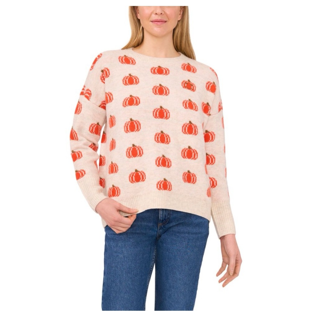 🎬Vince Camuto HALLOWEEN 🎃 Cream and Orange Pumpkin Sweater size XL NWT